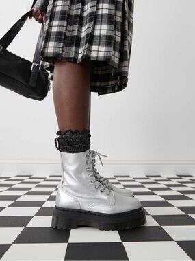 Doc Dr. Martens Silver Metallic Super Platform Chunky Jaden Boots Leather Size 7